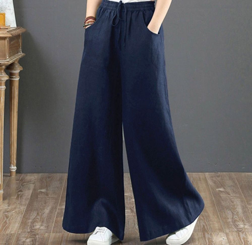 レディースワイドパンツ リネン混綿麻ワイドパンツ 春夏秋