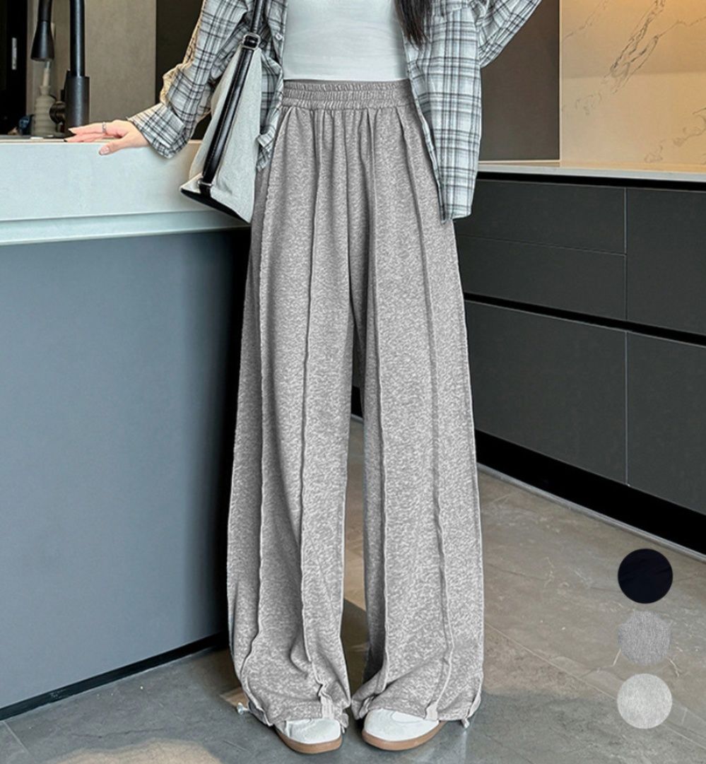 レディースワイドパンツ フロントラインデザイン スウェットワイドパンツ