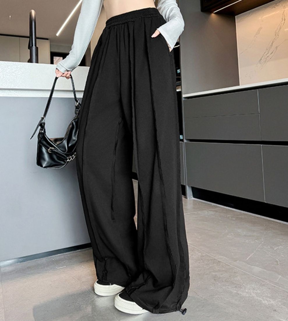 レディースワイドパンツ フロントラインデザイン スウェットワイドパンツ