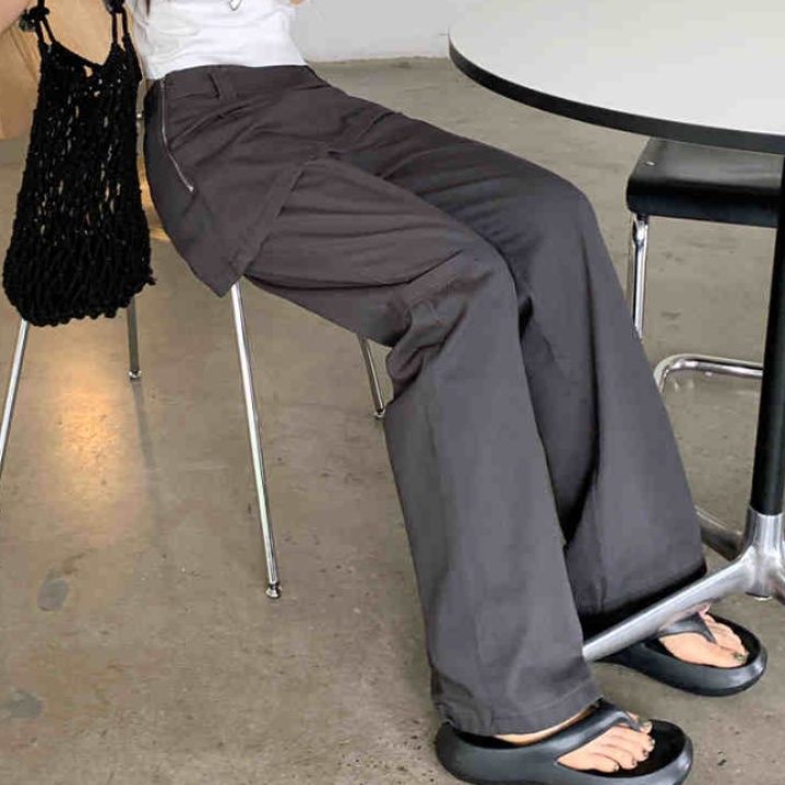 レディースワイドパンツ 【アザーズ】韓国風 スカート付き ハイウエストワイドパンツ