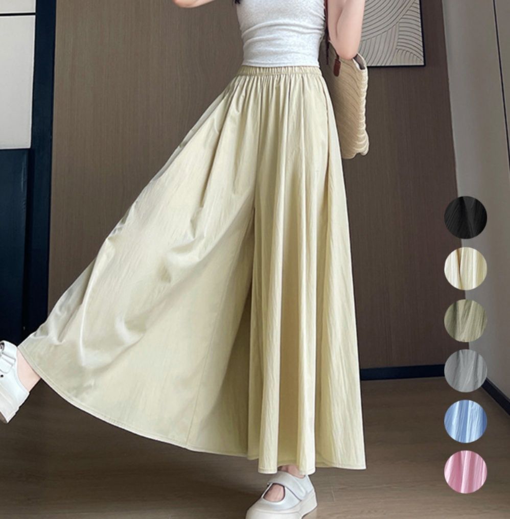 レディースワイドパンツ 涼感ガウチョパンツ 春夏秋用 ハイウエスト