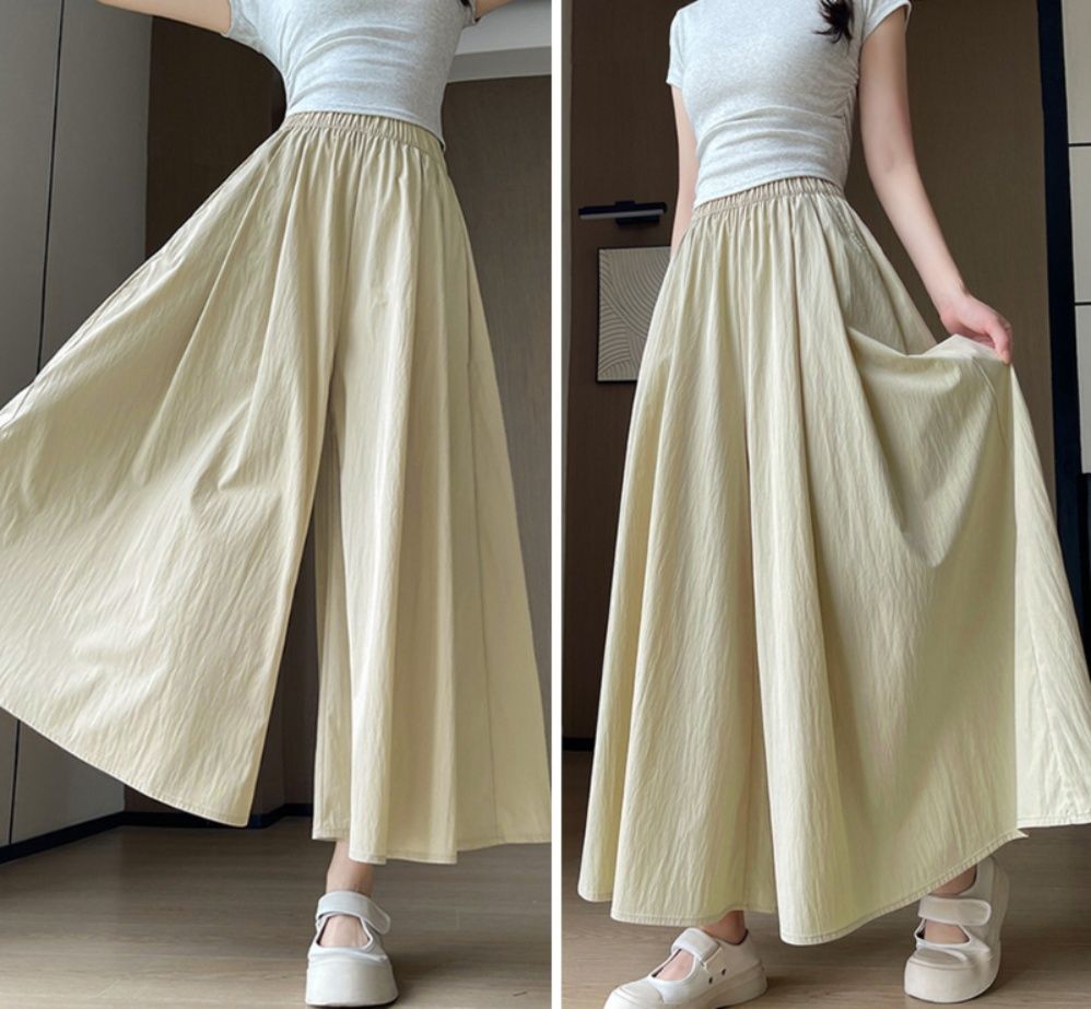 レディースワイドパンツ 涼感ガウチョパンツ 春夏秋用 ハイウエスト