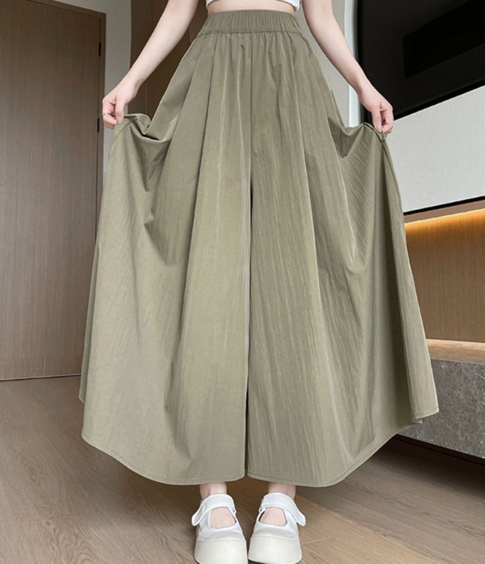 レディースワイドパンツ 涼感ガウチョパンツ 春夏秋用 ハイウエスト