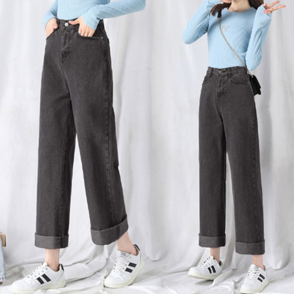 レディースワイドパンツ ハイウエストストレートデニムワイドパンツ