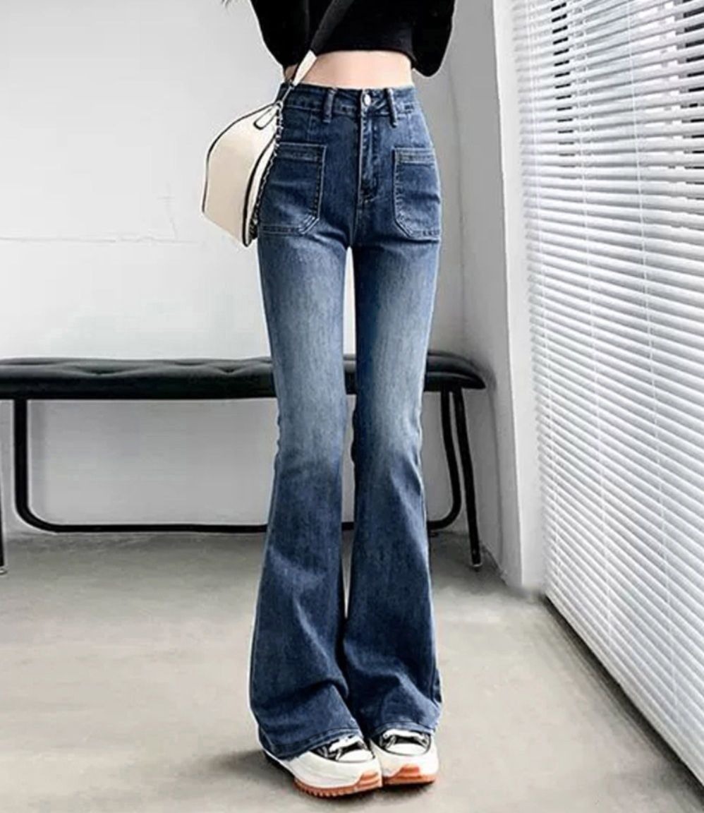 レディースワイドパンツ 韓国風美脚ハイウエストデニムワイドパンツ