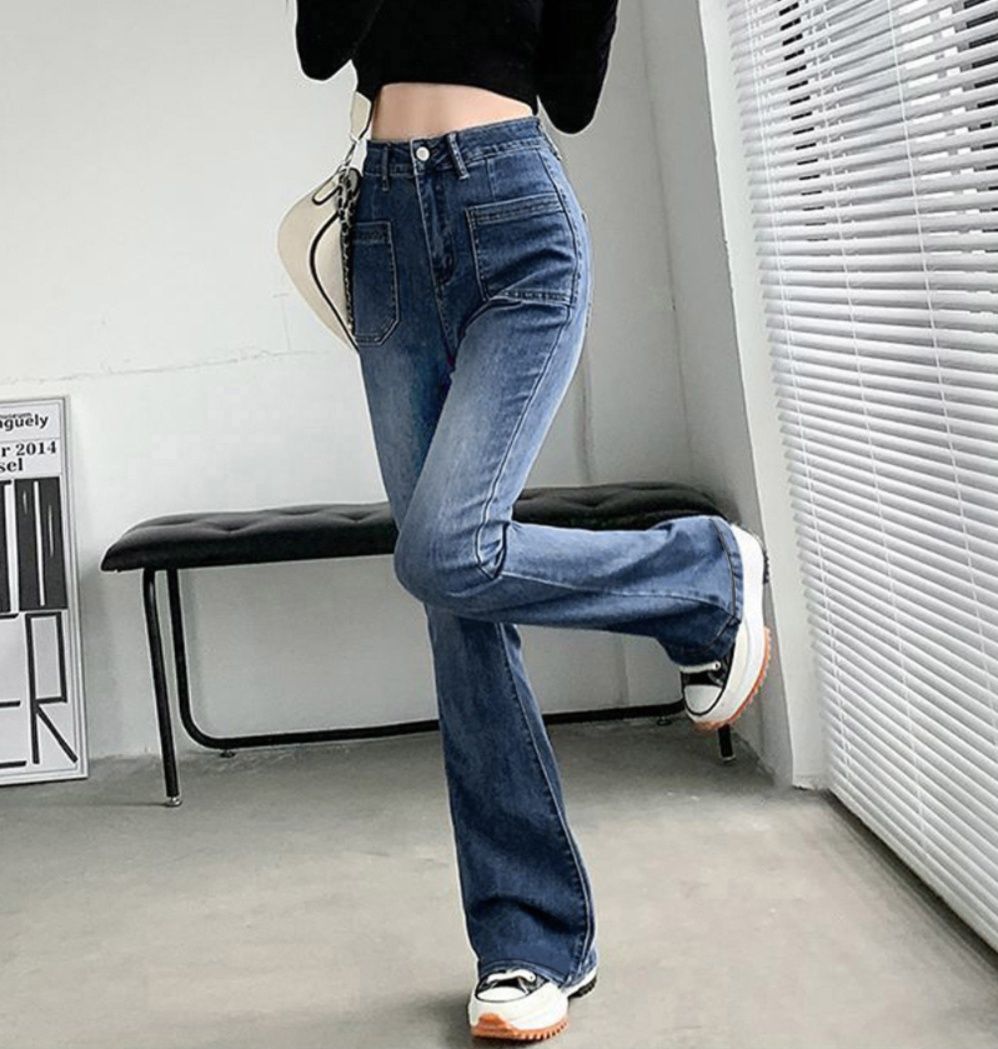 レディースワイドパンツ 韓国風美脚ハイウエストデニムワイドパンツ