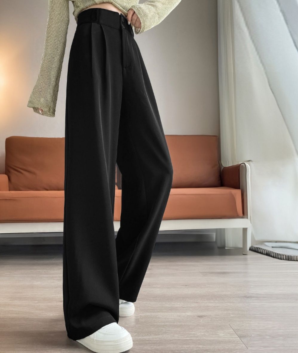 レディースワイドパンツ ハイウエスト タックワイドパンツ ダブルボタン