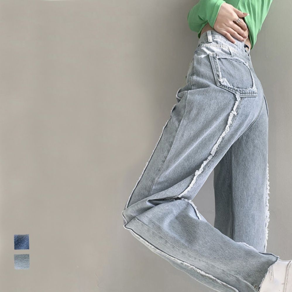 レディースワイドパンツ ハイウエスト デニムワイドパンツ 脚長効果 ゆったりシルエット