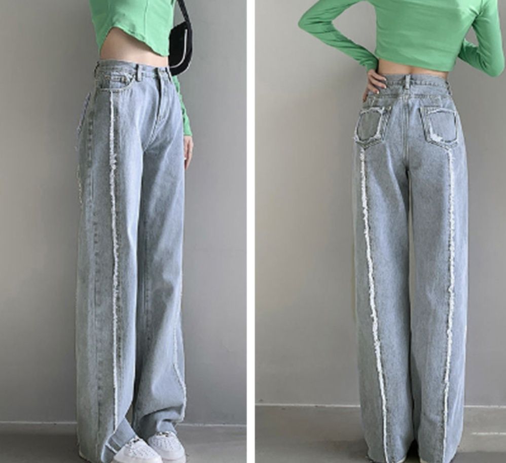レディースワイドパンツ ハイウエスト デニムワイドパンツ 脚長効果 ゆったりシルエット
