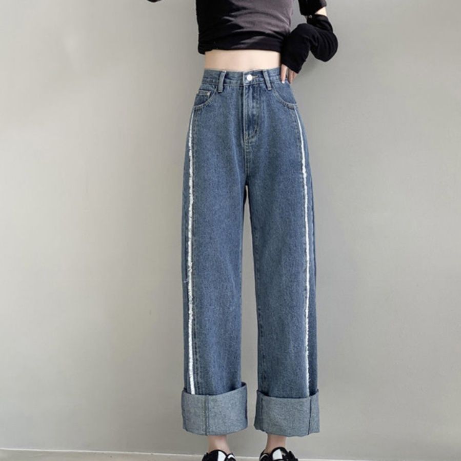 レディースワイドパンツ ハイウエスト デニムワイドパンツ 脚長効果 ゆったりシルエット