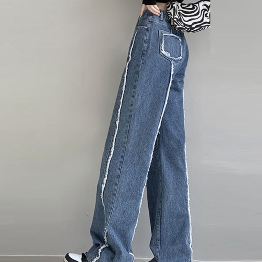 レディースワイドパンツ ハイウエスト デニムワイドパンツ 脚長効果 ゆったりシルエット