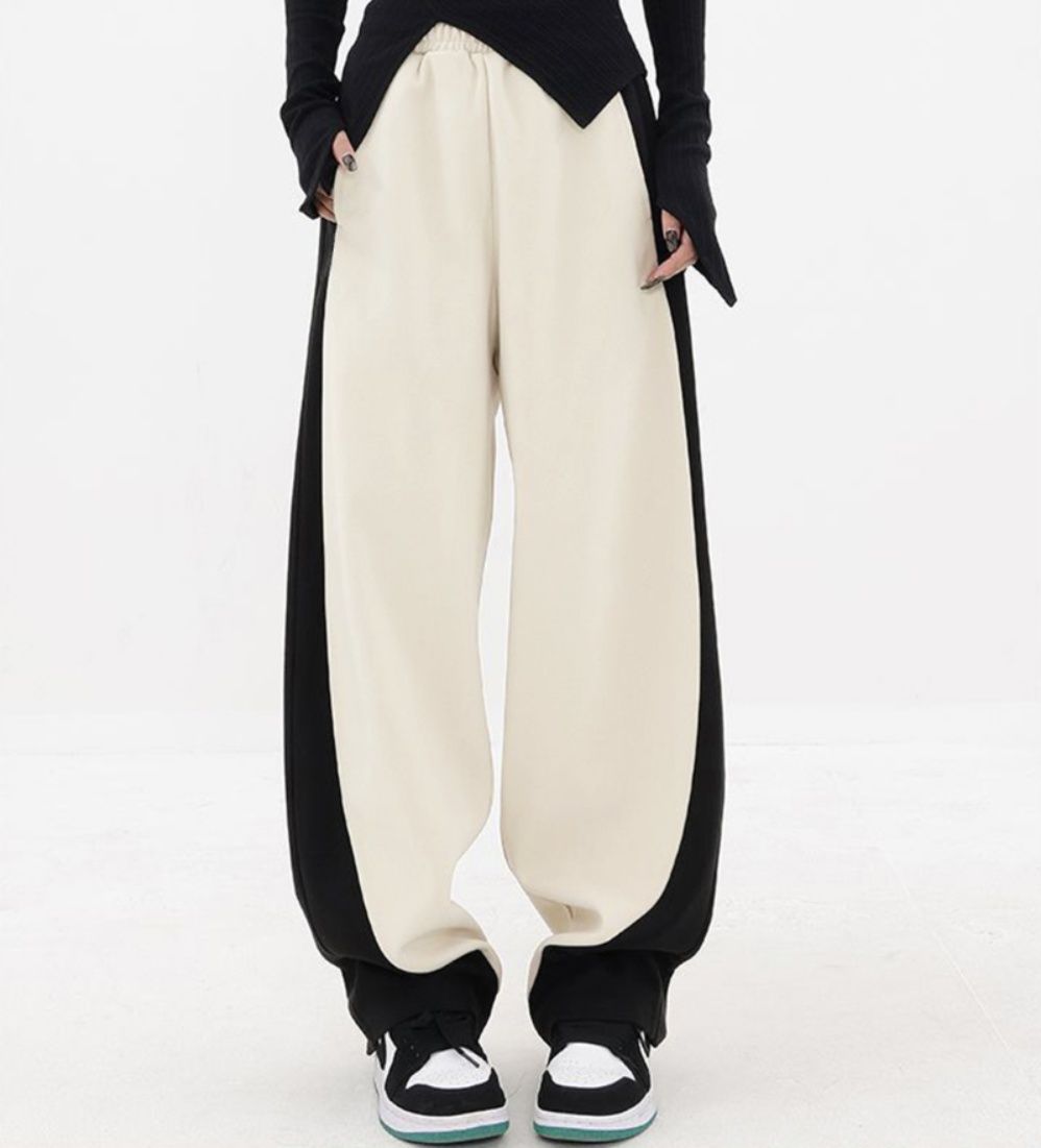 レディースワイドパンツ サイド切り替えスウェット素材ワイドパンツ