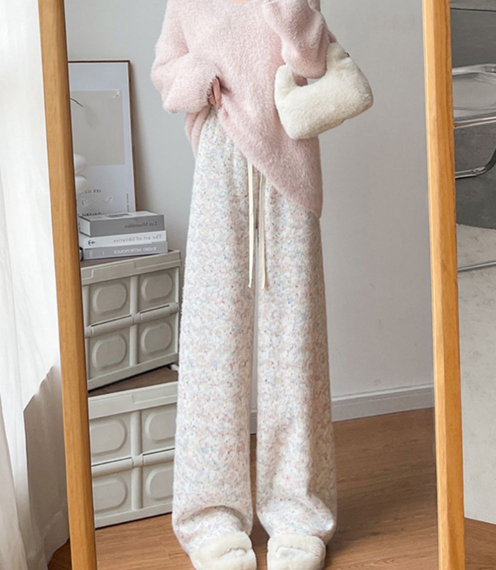 レディースワイドパンツ 韓国風スウェットワイドパンツ ゆったりルームウェア