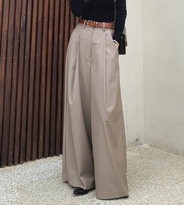 レディースワイドパンツ 着痩せハイウエストタックパンツ レディース ロング丈ワイドパンツ