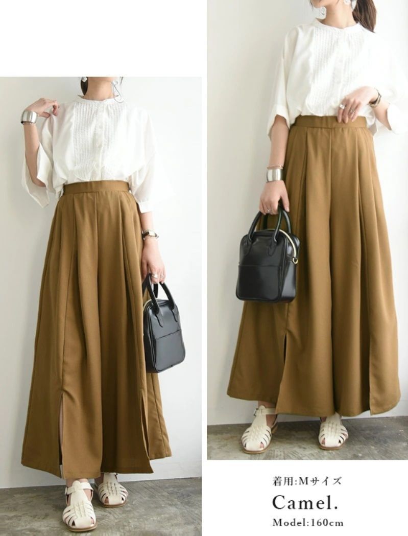 レディースワイドパンツ 美脚スカーチョ 体型カバー ワイドパンツ レディース着回し