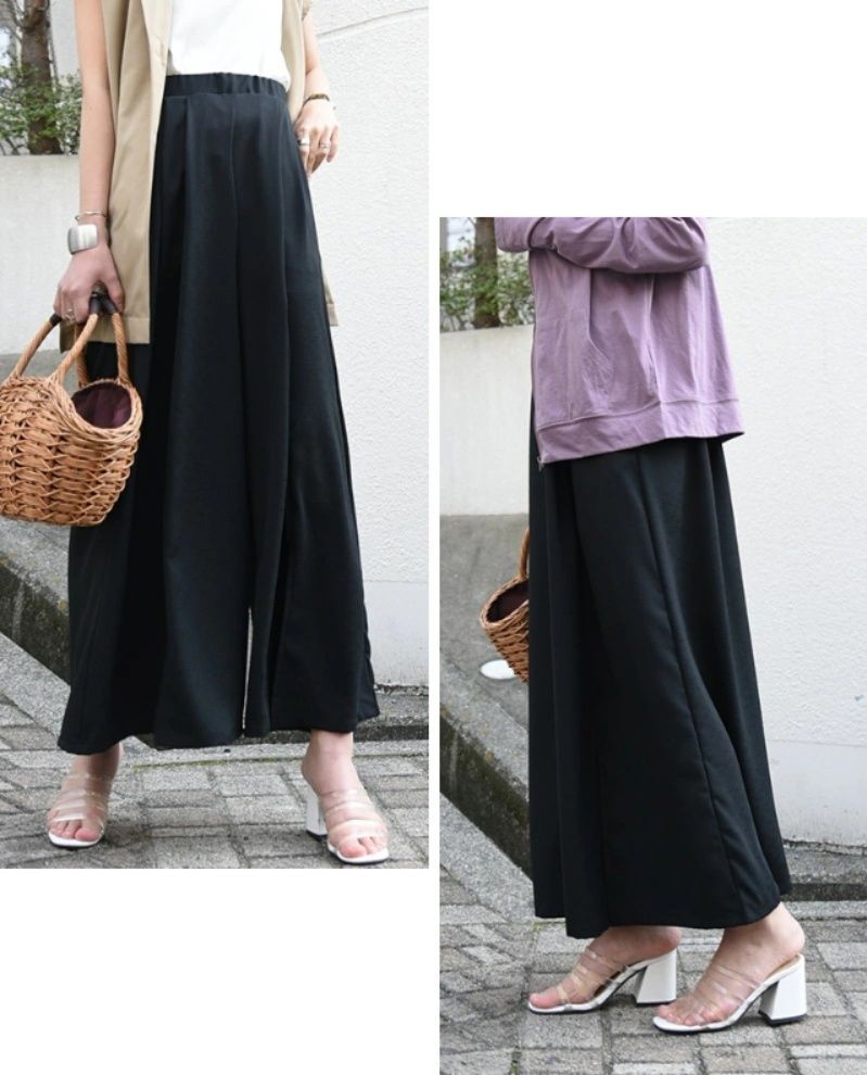 レディースワイドパンツ 美脚スカーチョ 体型カバー ワイドパンツ レディース着回し