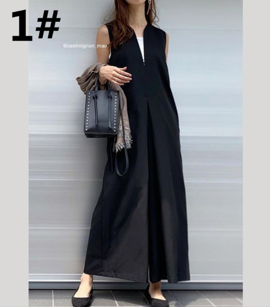 レディースワイドパンツ 袖なしサロペット ゆったりワイドパンツ 連体服 その他女性用