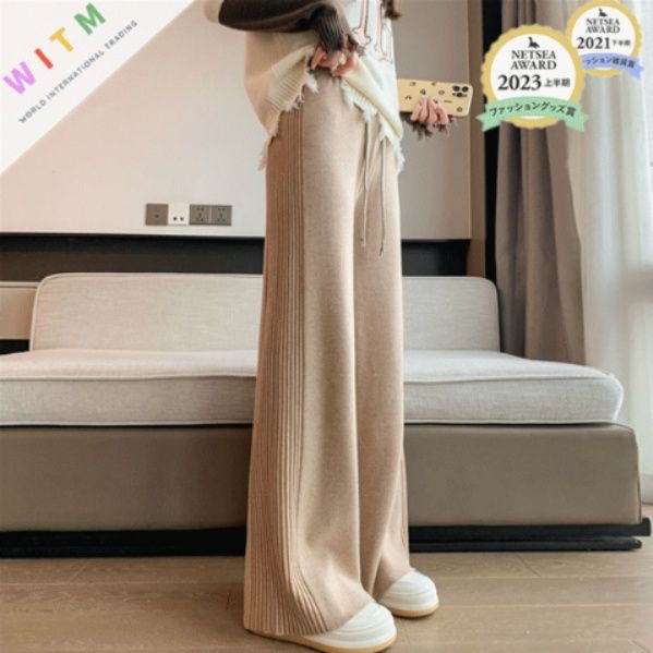 レディースワイドパンツ 着痩せハイウエストワイドパンツ女性用ロング丈