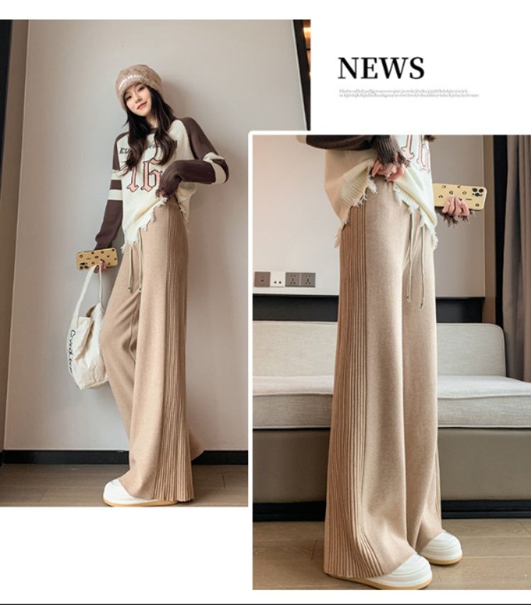 レディースワイドパンツ 着痩せハイウエストワイドパンツ女性用ロング丈