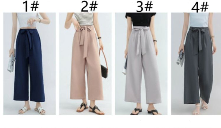 レディースワイドパンツ リボン付ハイウエストガウチョパンツ美脚ワイドボトムス全12色