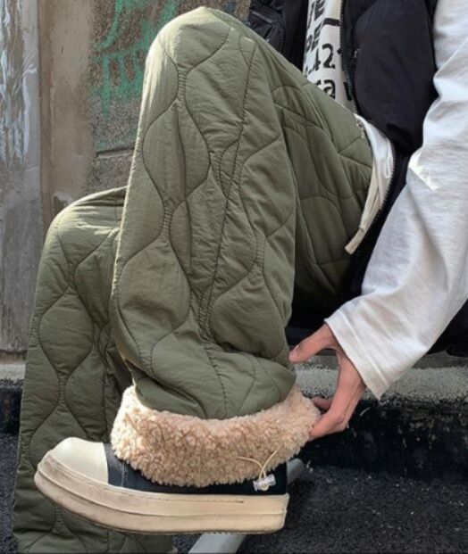 レディースワイドパンツ 秋冬中綿入り防寒ワイドパンツ厚手キルティング