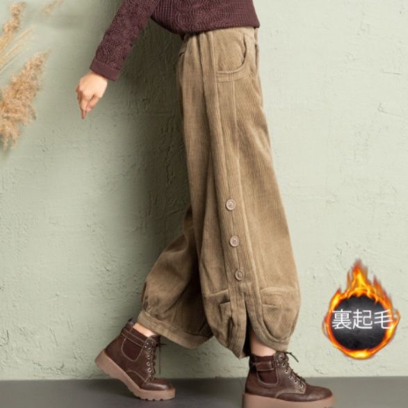 レディースワイドパンツ 二〇二四年新作 女性用細畝織りゆったり型その他万能パンツ