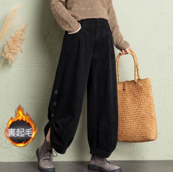 レディースワイドパンツ 二〇二四年新作 女性用細畝織りゆったり型その他万能パンツ