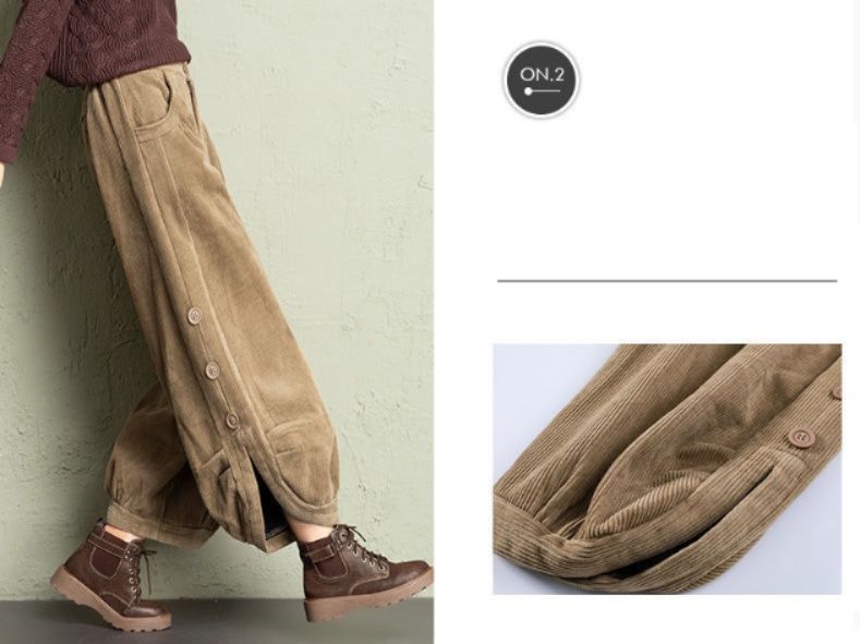 レディースワイドパンツ 二〇二四年新作 女性用細畝織りゆったり型その他万能パンツ