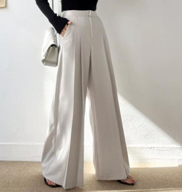 レディースワイドパンツ レディース ハイウエスト タックパンツ ワイドパンツ