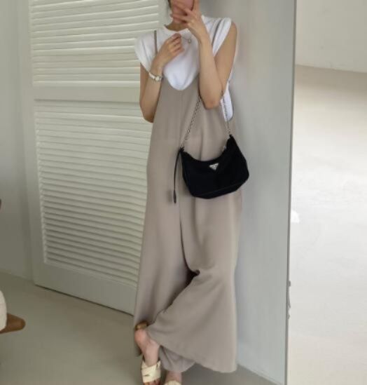 レディースワイドパンツ 女性用サロペットワイドパンツ オーバーオール風ボトムス