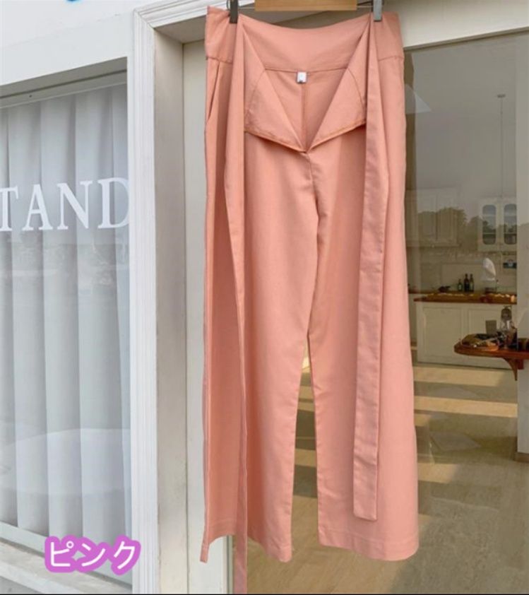 レディースワイドパンツ 麻綿混紡 無地ワイドパンツ ウエストゴム仕様 その他