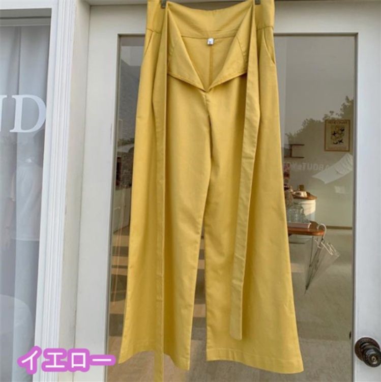 レディースワイドパンツ 麻綿混紡 無地ワイドパンツ ウエストゴム仕様 その他