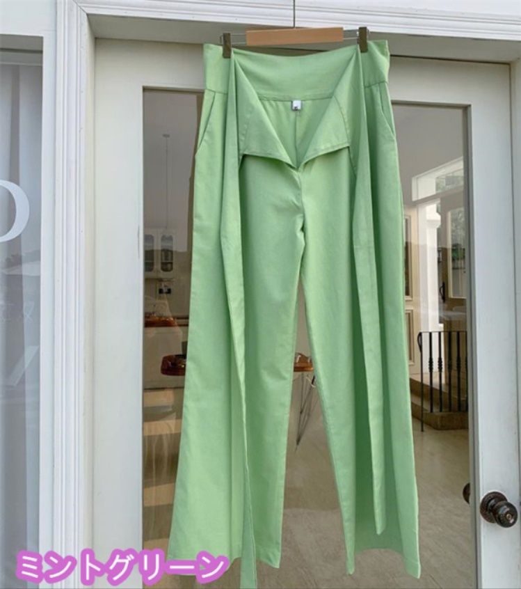 レディースワイドパンツ 麻綿混紡 無地ワイドパンツ ウエストゴム仕様 その他