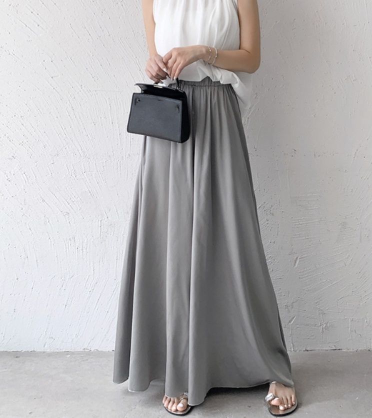レディースワイドパンツ スカーチョ レディース サテン ワイドパンツ ウエストゴム きれいめ