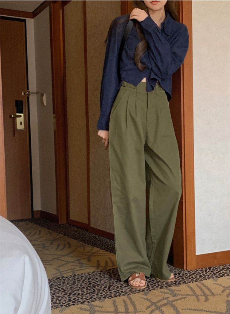 レディースワイドパンツ 高腰ゆったりワイドパンツ ロング丈カジュアルボトムス