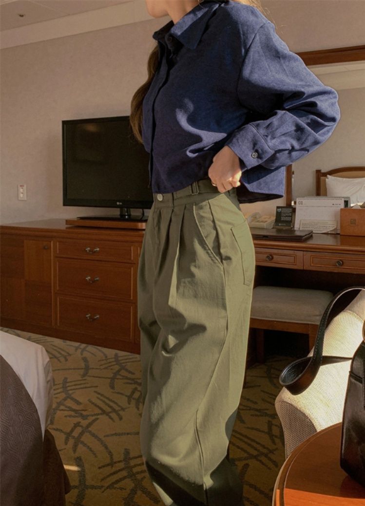 レディースワイドパンツ 高腰ゆったりワイドパンツ ロング丈カジュアルボトムス