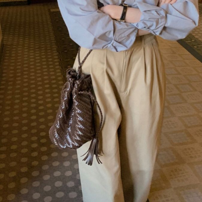 レディースワイドパンツ 高腰ゆったりワイドパンツ ロング丈カジュアルボトムス