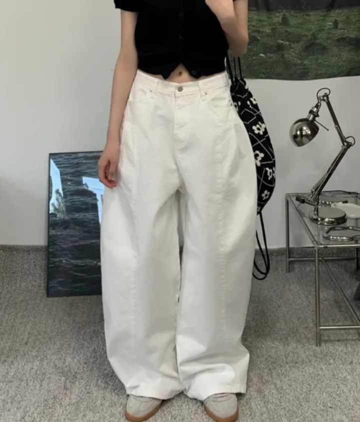 レディースワイドパンツ 韓国風ゆったりデニムワイドパンツ