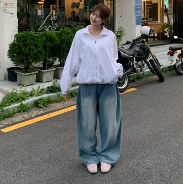 レディースワイドパンツ 韓国風ゆったりデニムワイドパンツ