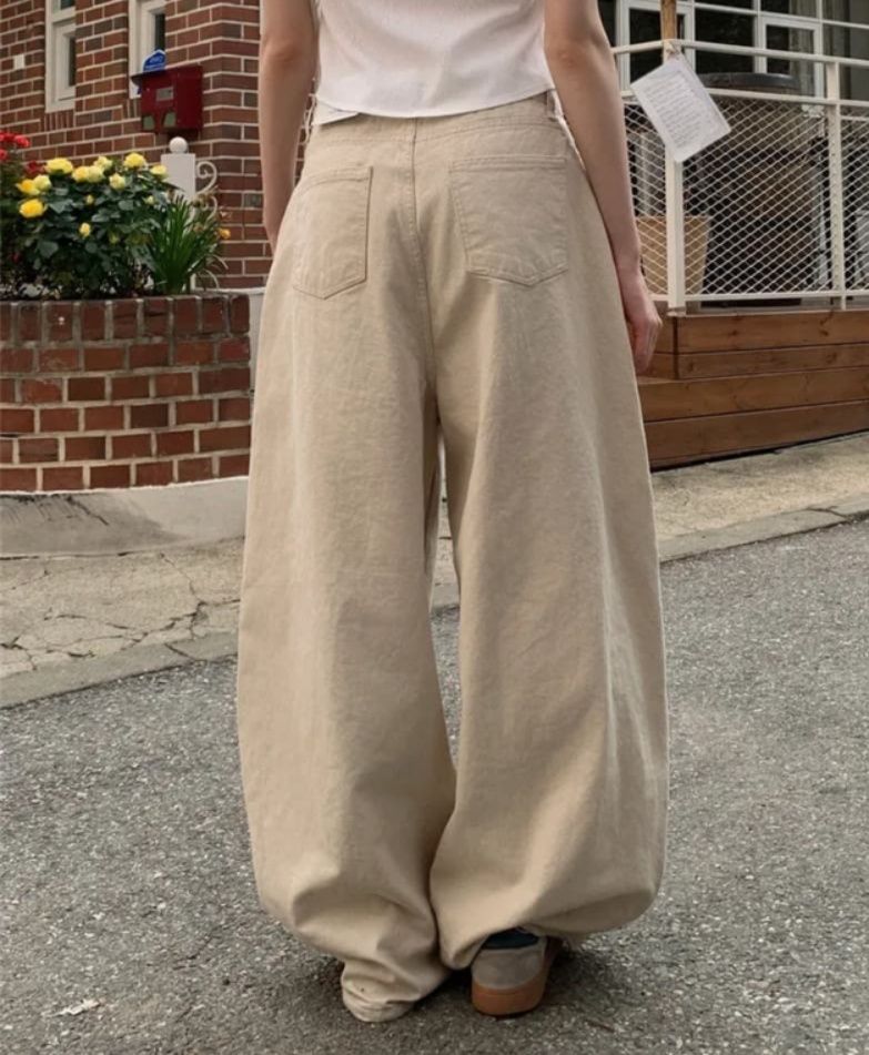 レディースワイドパンツ 韓国風ゆったりデニムワイドパンツ