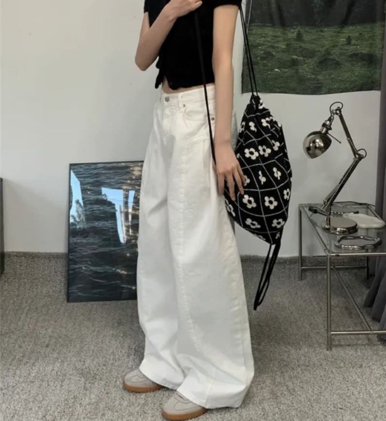 レディースワイドパンツ 韓国風ゆったりデニムワイドパンツ