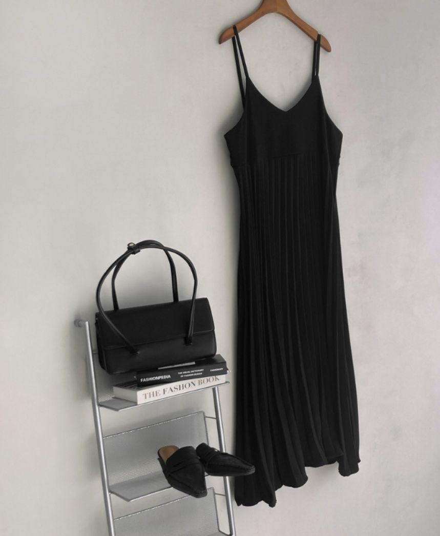 レディースワイドパンツ 女性用プリーツサロペットワンピース 無地キャミソール型