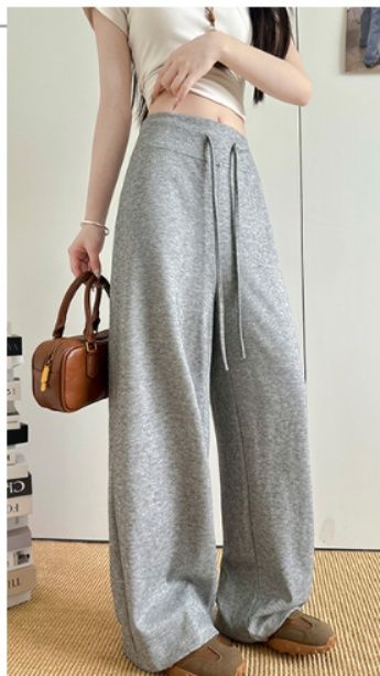 レディースワイドパンツ 韓国風紐付きワイドパンツ女性用ボトムス3色展開