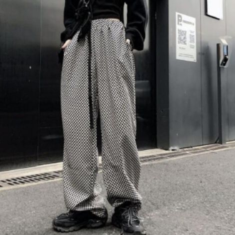 レディースワイドパンツ チェック柄ワイドパンツ レディース ゆったり千鳥格子