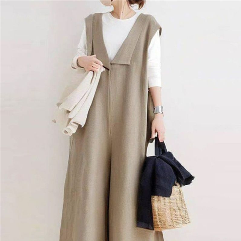 レディースワイドパンツ 新作サロペットワイドパンツ 体型カバーロングオールインワン