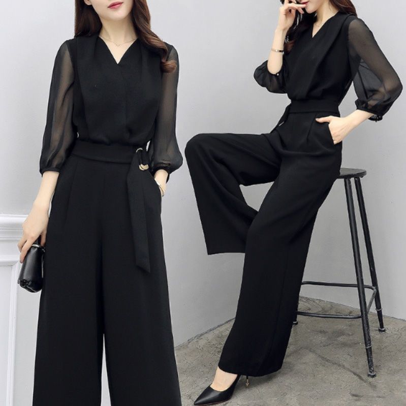 レディースワイドパンツ 黒パンツドレス 大きいサイズ対応 着痩せ効果 脚長シルエット