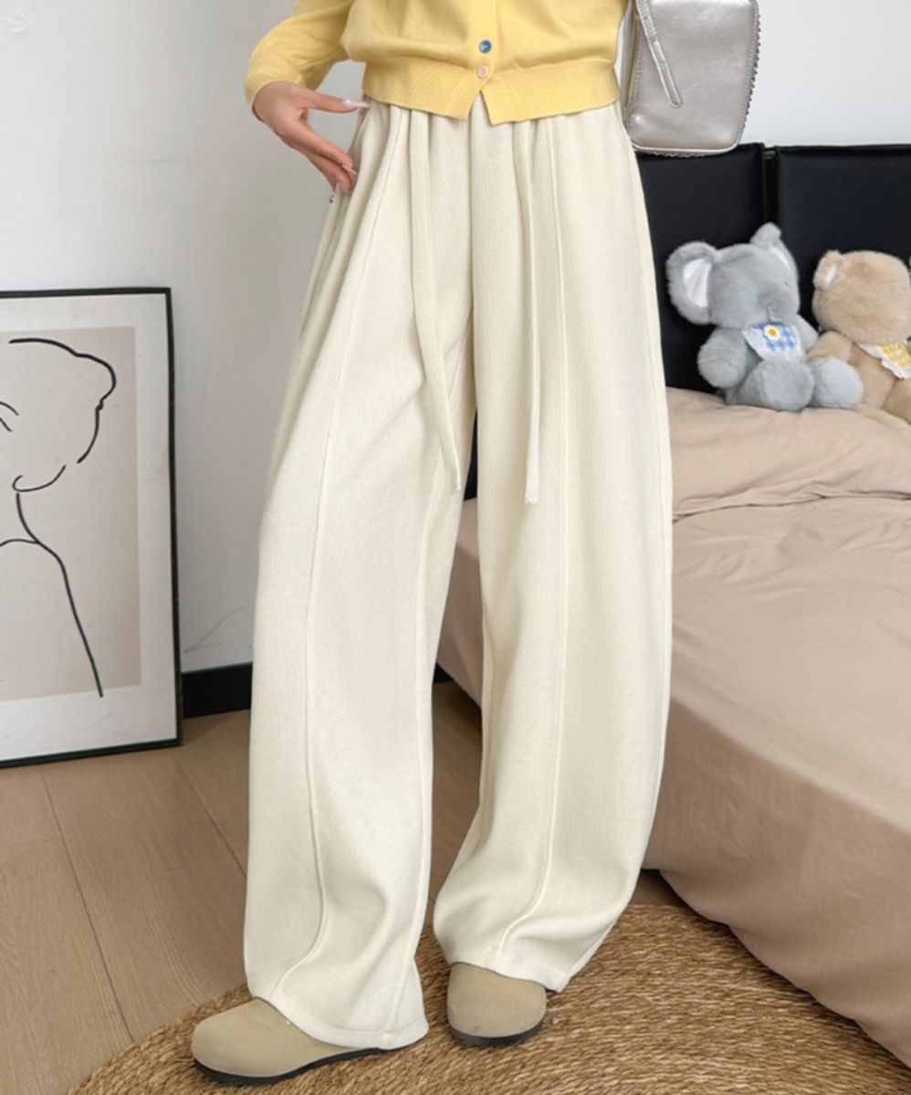 秋冬スウェット素材レディースワイドパンツ体型カバー