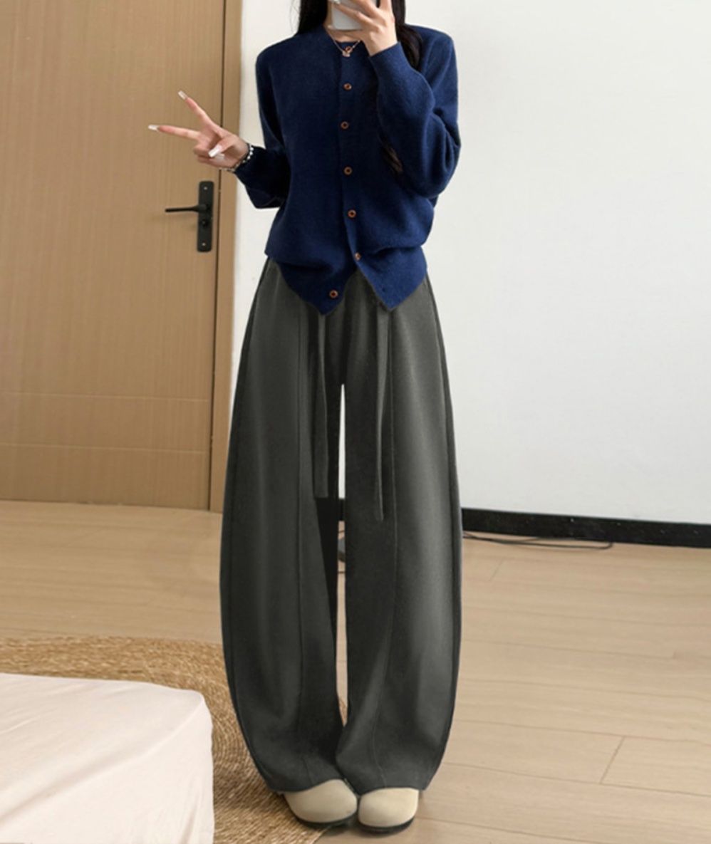 秋冬スウェット素材レディースワイドパンツ体型カバー
