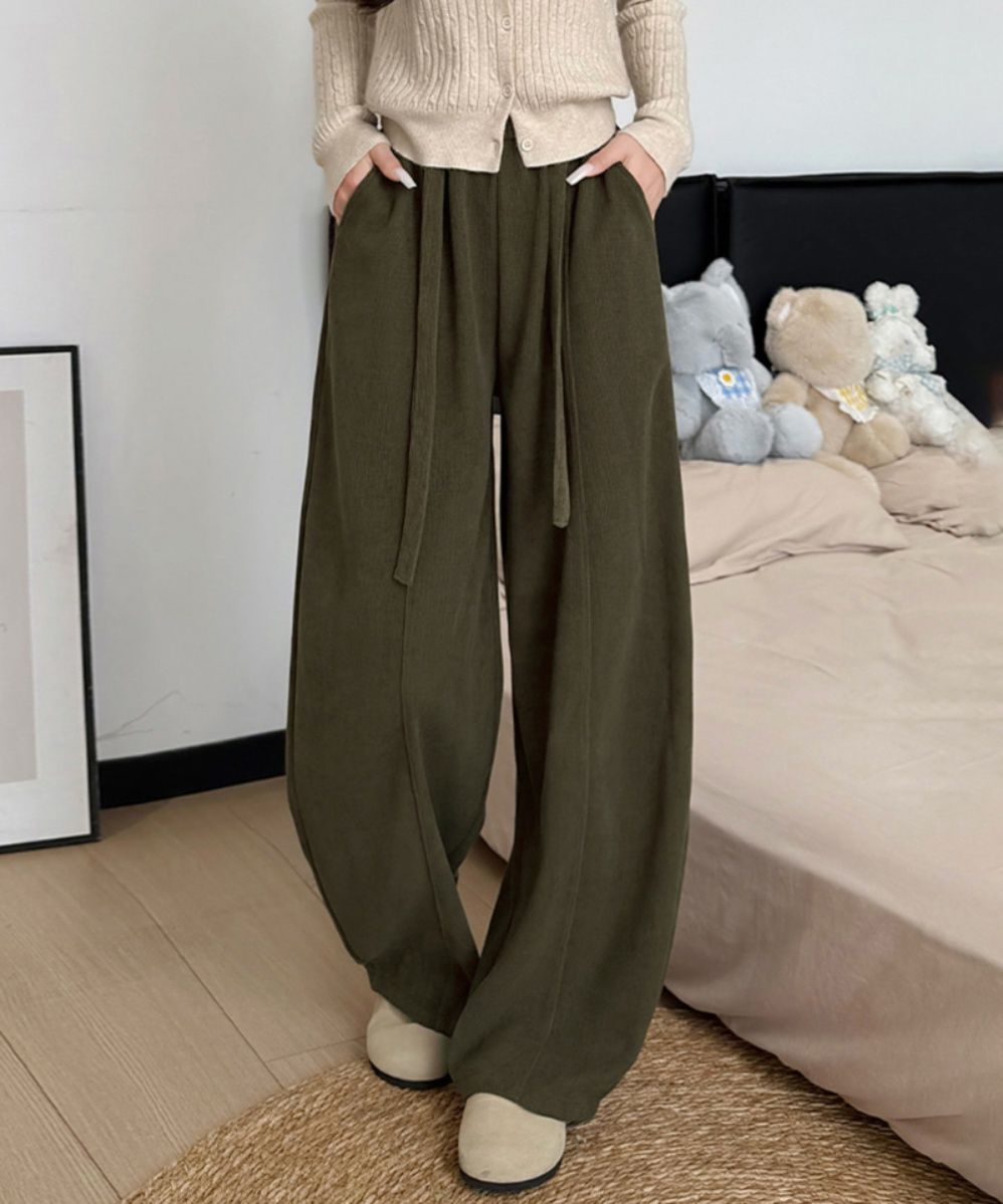 秋冬スウェット素材レディースワイドパンツ体型カバー