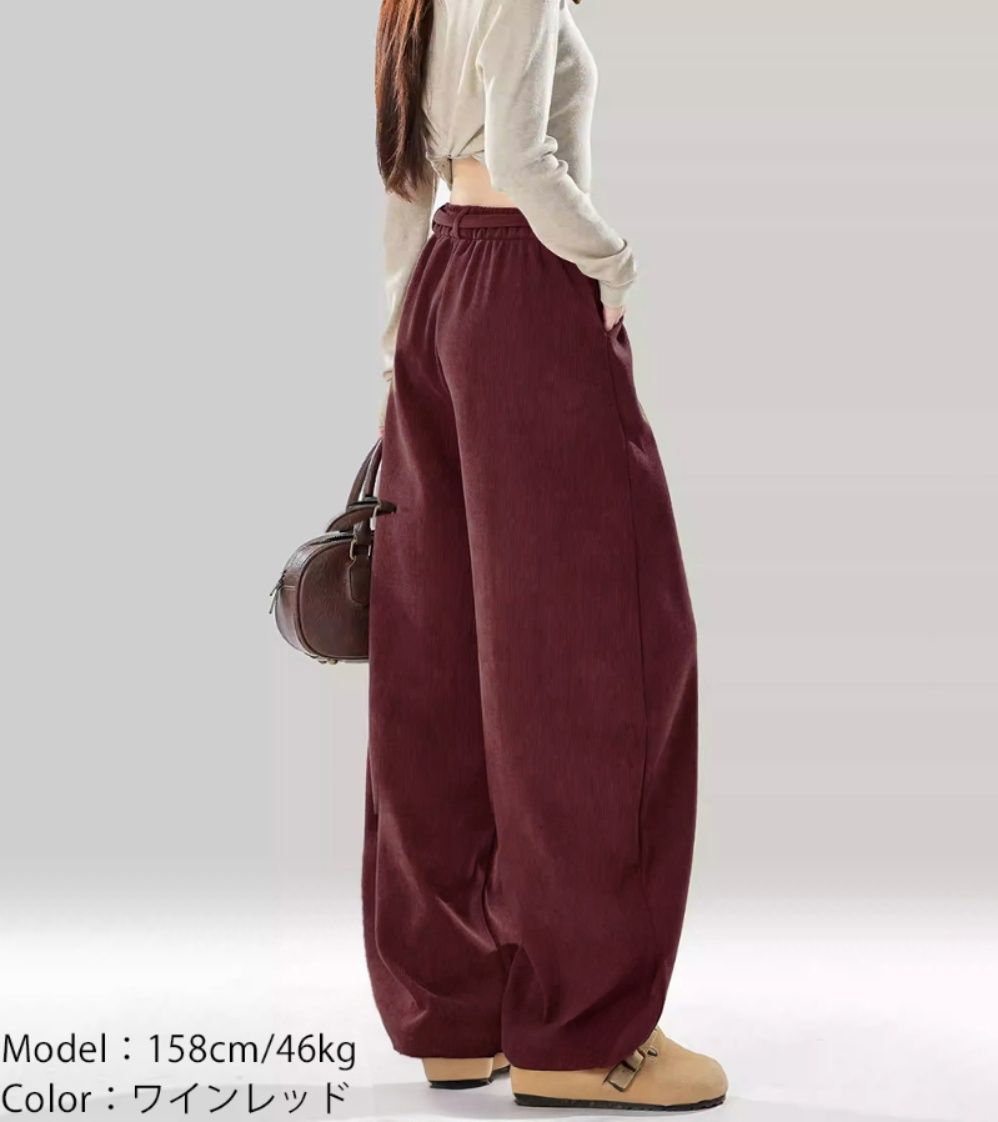 秋冬スウェット素材レディースワイドパンツ体型カバー